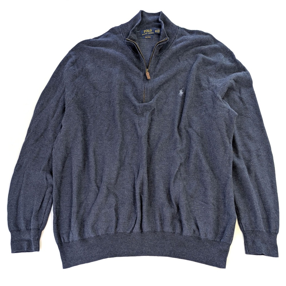 Polo Ralph Lauren Mens 3XB Pima Cotton Quarter Zip Sweater Navy Blue Marl